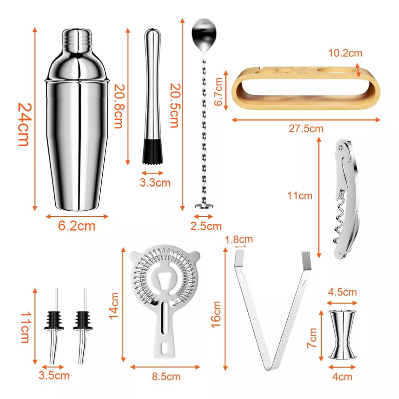 Kit Bar com Suporte de Bambu - 10 peças