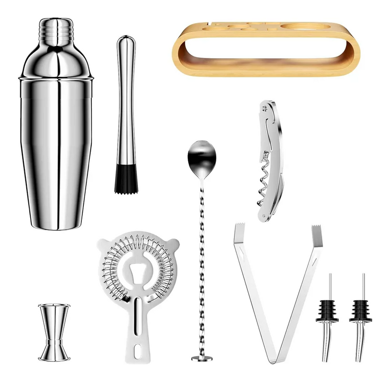Kit Bar com Suporte de Bambu - 10 peças