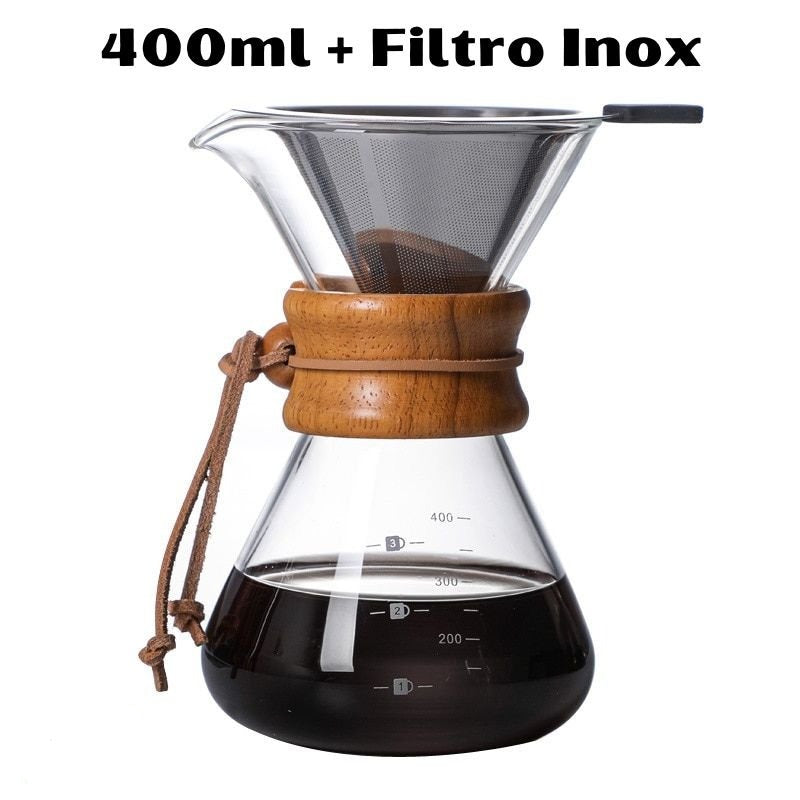 Cafeteira Vintage Bambu 400lm + Filtro Inox