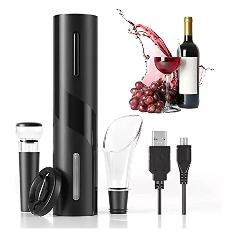 Abridor de Vinho Elétrico com Cabo USB + 3 Brindes Grátis