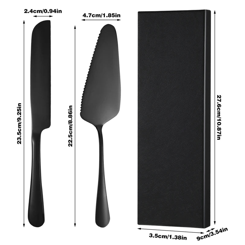 Kit Faca e Espátula para Bolo em Aço Inox Dourado