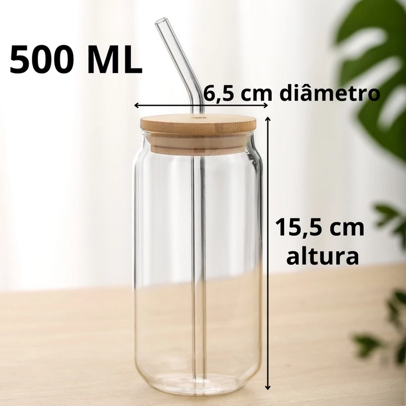 Kit Copo Minimalista com Tampa de Bambu 500ml - 2 ou 4 peças