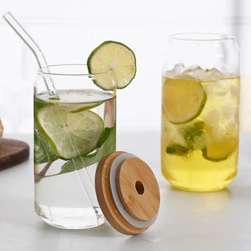 Kit Copo Minimalista com Tampa de Bambu 500ml - 2 ou 4 peças